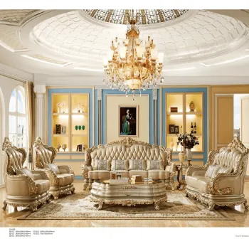 2023 Promotion: Georgian Style Luxury Leather Sofa Set with Wooden Accents - Elegant Classical Furniture
