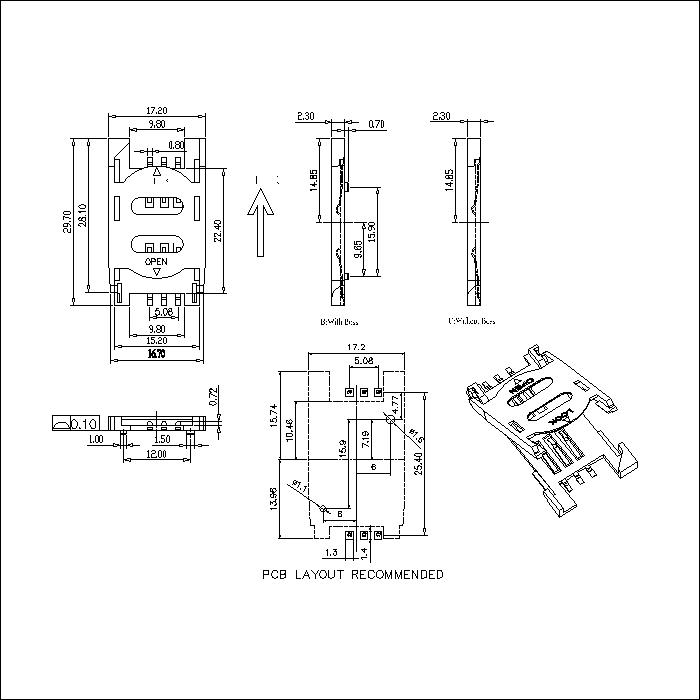 SIM CARD 6PIN 2.30mm height shell plastic connector ATK-SIM6X230A026