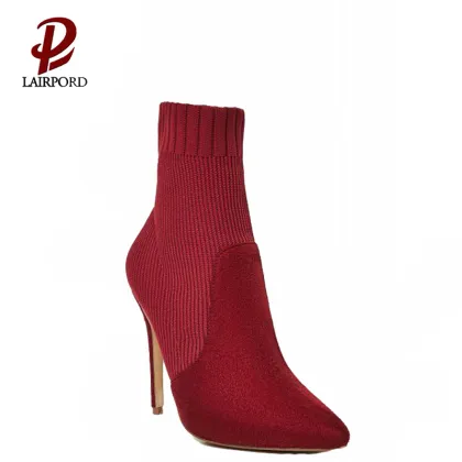 new style lady woolen knit ankle boots