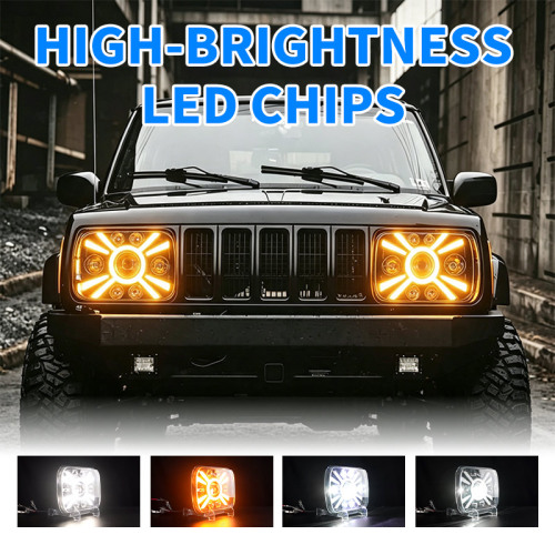 12V-80V Universal H4 Square LED Headlight for Jeep