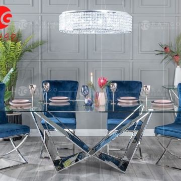 Glass and Chrome Dining Table with Stainless Steel and 4 Mink Chairs