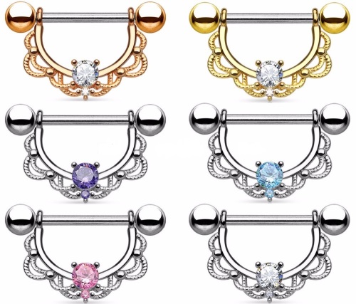 CZ Filigree Drop Nipple Shield Barbell Ringen