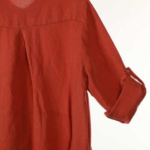 Garment Dye Linen / Viscose Long Blouse with Mother Pearl