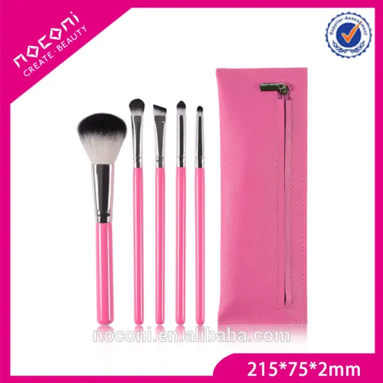 Free Sample Professional 5pcs High Quality Nylon Hair Mermaid Makeup Brush Set With Pink PU Pouch