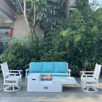 Outdoor Furniture: Slide Table Top Fire Pit Table with PE Wicker Sofa
