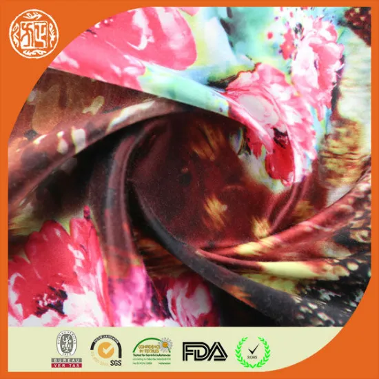 hot selling cloth fabric digital printed T/C spandex stretch satin fabric
