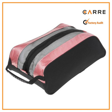 elegant black polyester with pink trim women shoe bag