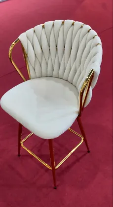 Modern Bar Chair in Velvet with Gold Design
