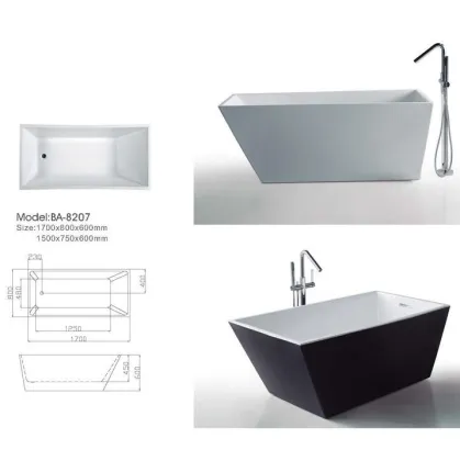 Acrylic Freestanding Rectangular Bathtub Black