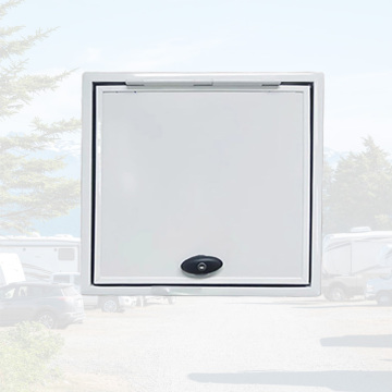 White Aluminum Alloy RV Luggage Door with Hinged Hatch Can Serve as Picnic Table (700x700mm)