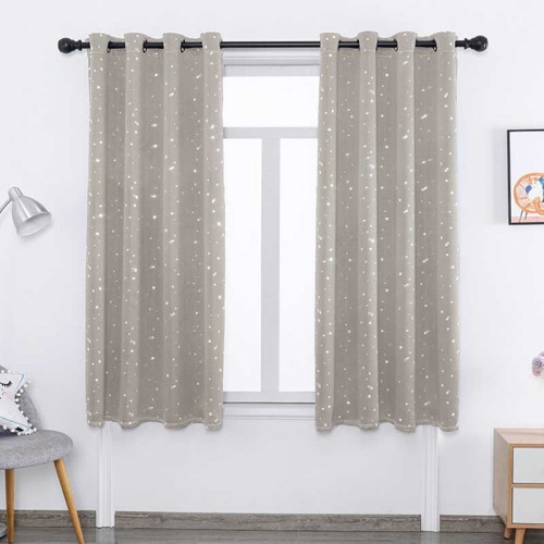 Round Belt Pulleys Star Foil Printed Bedroom Blackout Curtain Factory