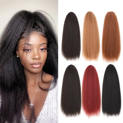 AliLeader Long Kinky Straight Synthetic Drawstring Ponytails Hair Extension Yaki Straight Ponytail Hairpiece