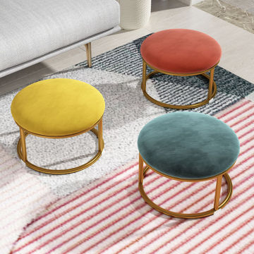 Modern Simple Velvet Small Round Stool for Living Room
