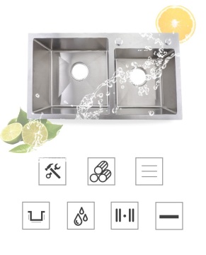 Customized Double Bowl Kitchen Sink: Handmade 304 Stainless Steel Nano-Coated Drop-in & Topmount