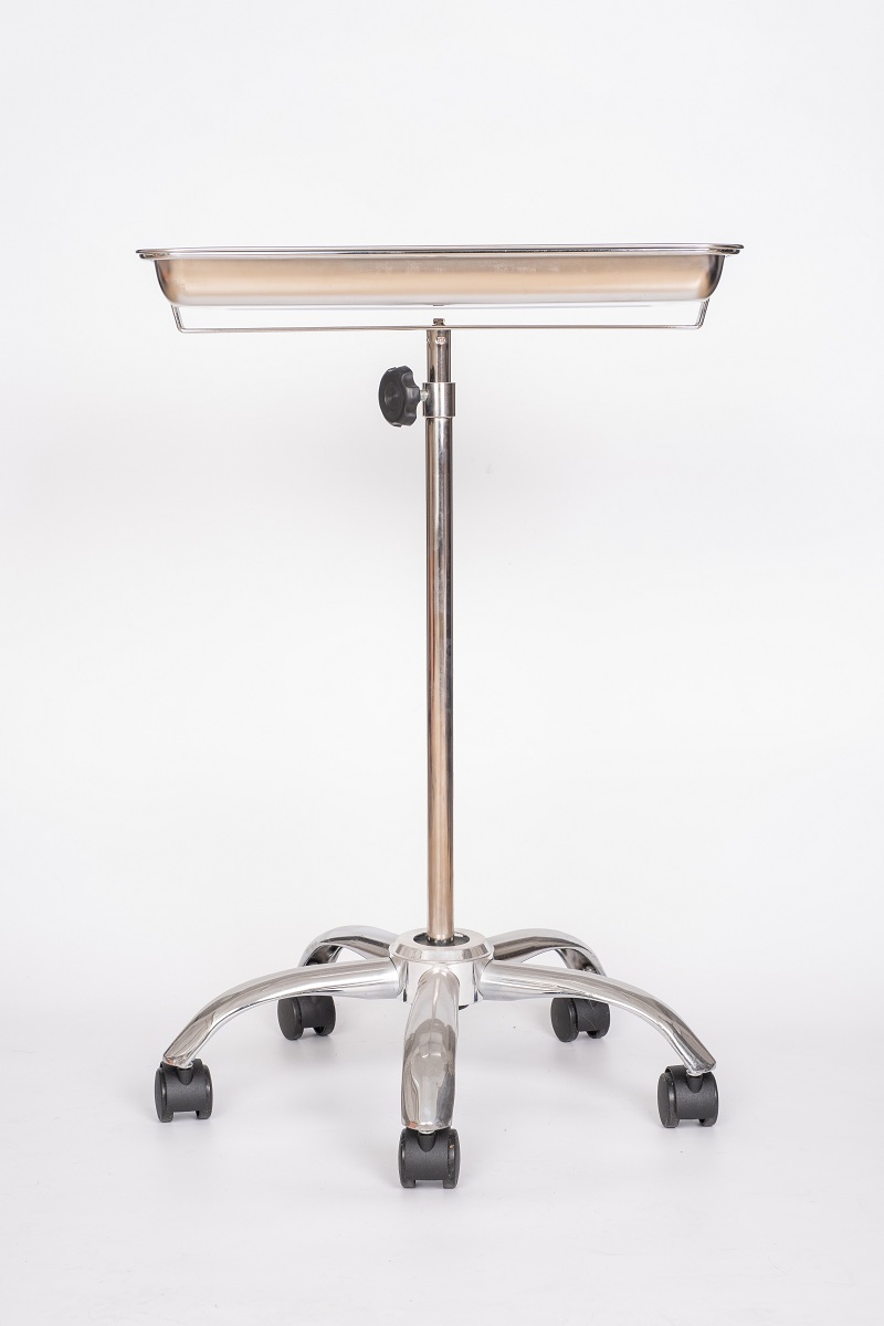 Hospital Adjustable Height Stainless Steel Five Wheels Instrument Stand with Removable tray TCS03