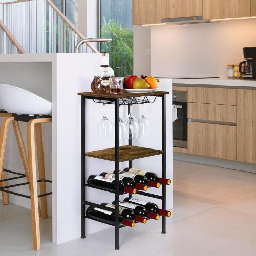 Industrial Wine Rack Freestanding Floor with Glass Holder