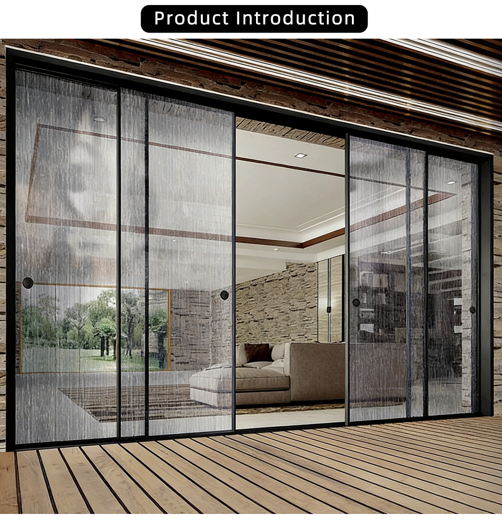 Matte Black Heavy-Duty Fluted Glass Sliding Door YJ-P025 X