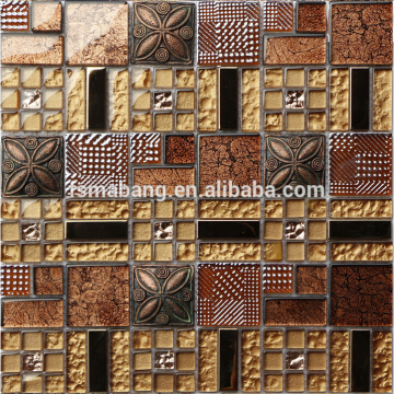 MBD5007 2016 factory supplier golden cold spray laminated metal mixed glass mosaic