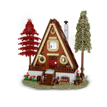3D Moc Model: Creative Street View Forest Triangular Log Cabin with Lights - Modular Building Blocks & Bricks Toys for Mork 77071