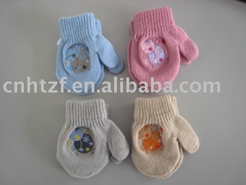 knitted baby mittens with applique embroidery