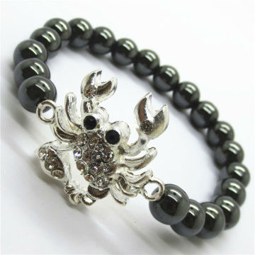 Diamante Flounder Alloy With Magnetic Hematite Round Beads Bracelet