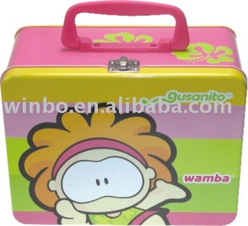 Handle portable cartoon cute kids children tin box