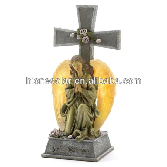 Light-up solar praying angle cross statue