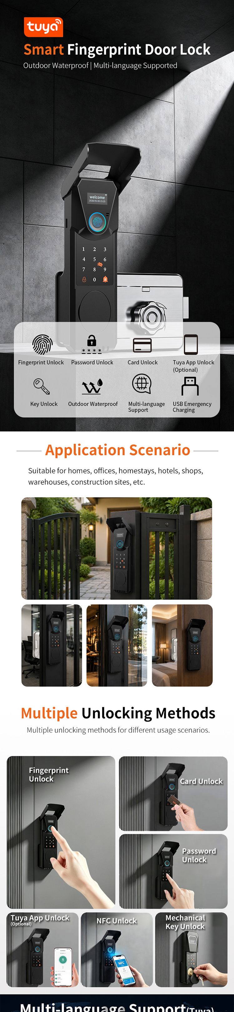 home security digital rim lock fingerprint access