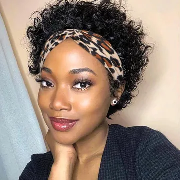 Short Bob Human Hair Wigs,Human Hair Short Bob  Easy Wear Half Wig ,Human Hair Wig for Women Short Curly Pixie Cut Headband Wig