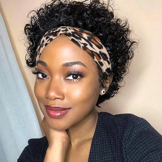 Short Bob Human Hair Wigs,Human Hair Short Bob  Easy Wear Half Wig ,Human Hair Wig for Women Short Curly Pixie Cut Headband Wig