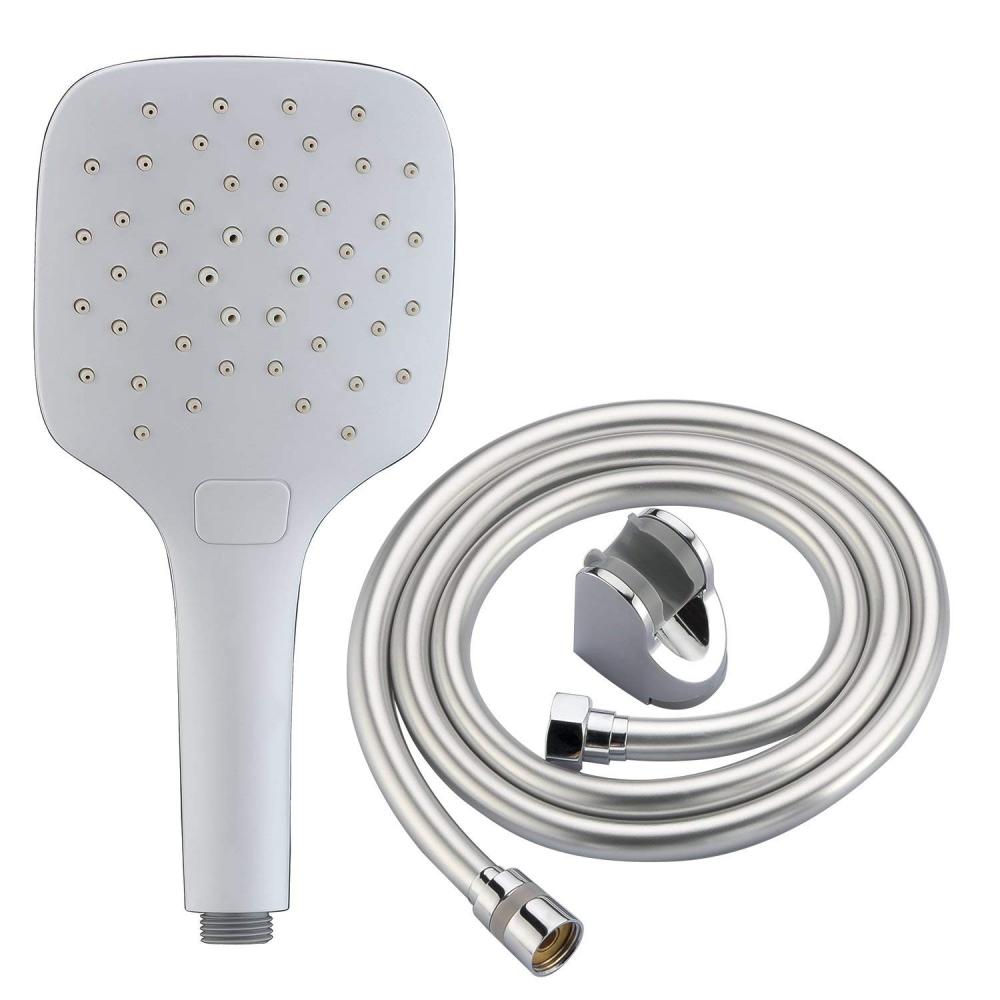 White Plastic Square Big Spray Handheld Shower Head With Holder And Pvc Hose