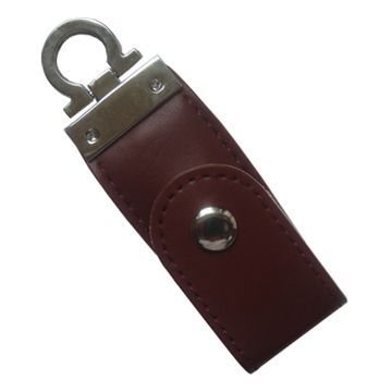 Leather USB Flash Drive, Fashionable Design, Data Preloading and Logo Pressure Casting