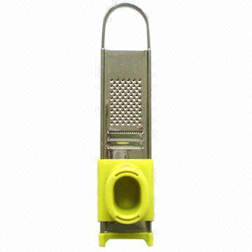 Grater with Plastic Pusher, Made of Plastic and Stainless Steel