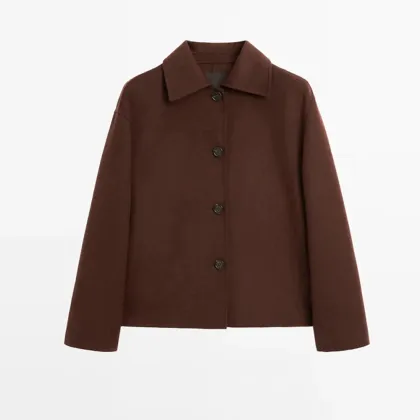 Women's retro elegant versatile flip collar short woolen coat