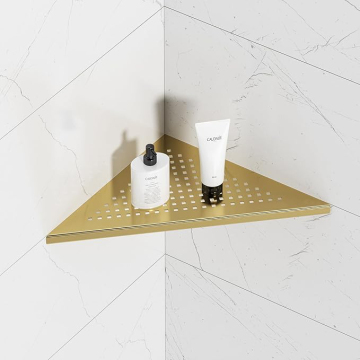 Mondeway Wholesale: Corner Bathroom Shelf, Stainless Steel Shower Rack with Golden Brushed Finish - No Drilling Required