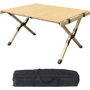 Portable Wooden Foldable Picnic Table with Adjustable Height for Indoor and Outdoor Use - Perfect for BBQ, Travel, and Beach