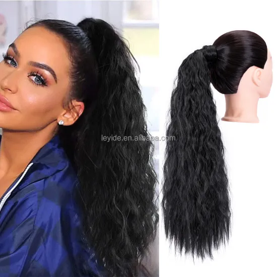 Wholesale Ponytails Luxury 22inch Corn Wavy Wrap Around Heat Resistant Clip In Synthetic Hair Extensions Pony Tail