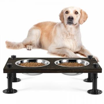 Tazones de comida para mascotas independientes con panel de madera