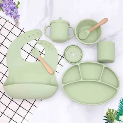 Modern Silicone Baby Tableware Set with Suction Feature for Supplementary Food