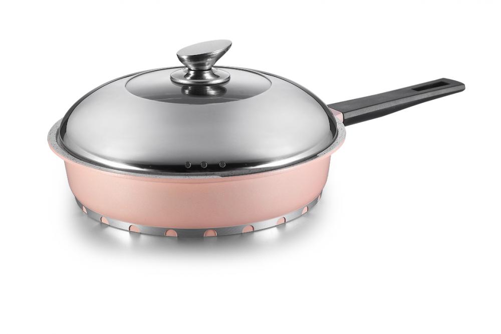 Pink Aluminum Die-casting Deep Fry Pan