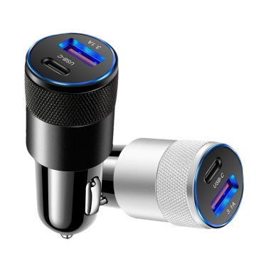 Hot 2-in-1 Metal PD+USB 3.1A Type C Quick Charging Car Charger For iPhone and Samsung