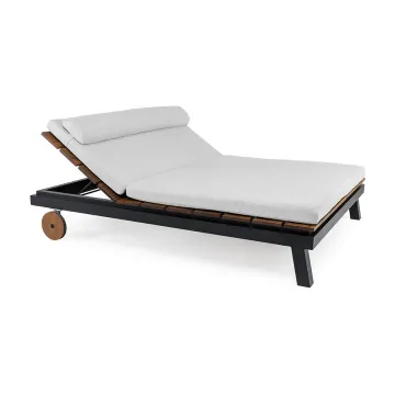Teak Wood Sun Lounger with Wheels - Modern Luxury Outdoor Chaise for Beach and Poolside