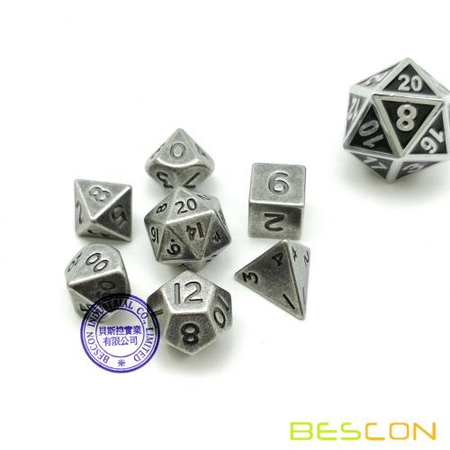 Bescon 10MM Mini Solid Metal Dice Set Old Nickle, Ancient Mini Metallic Polyhedral D&D RPG Miniature Dice 7-sets