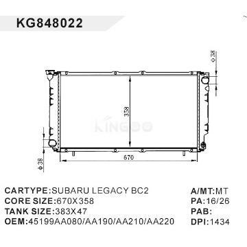 auto radiator car:SUBARU LEGACY BC2 OEM:45199AA080/AA190/AA210/AA220