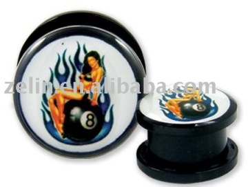 Acrylic Ear Plug Tunnel With Flaming 8 And Girl,Ear Plug Body Jewelry