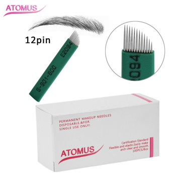 100pcs Lamina Agulhas Tebori Microblading 12 Pin Hard Needle Green 12 Blade Permanent Makeup Eyebrow Tattoo Needles Supplies