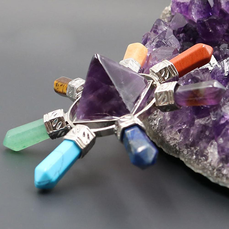 New Pyramid Crystal Energy Generator Stone Points Seven Directions Amethyst Stone for Healing Meditation Home Decoration Crafts