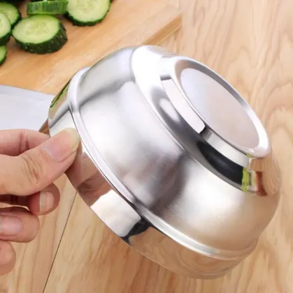 Platinum Double Bowl: 304 Stainless Steel Double Wall Insulated Noodle Rice Bowl