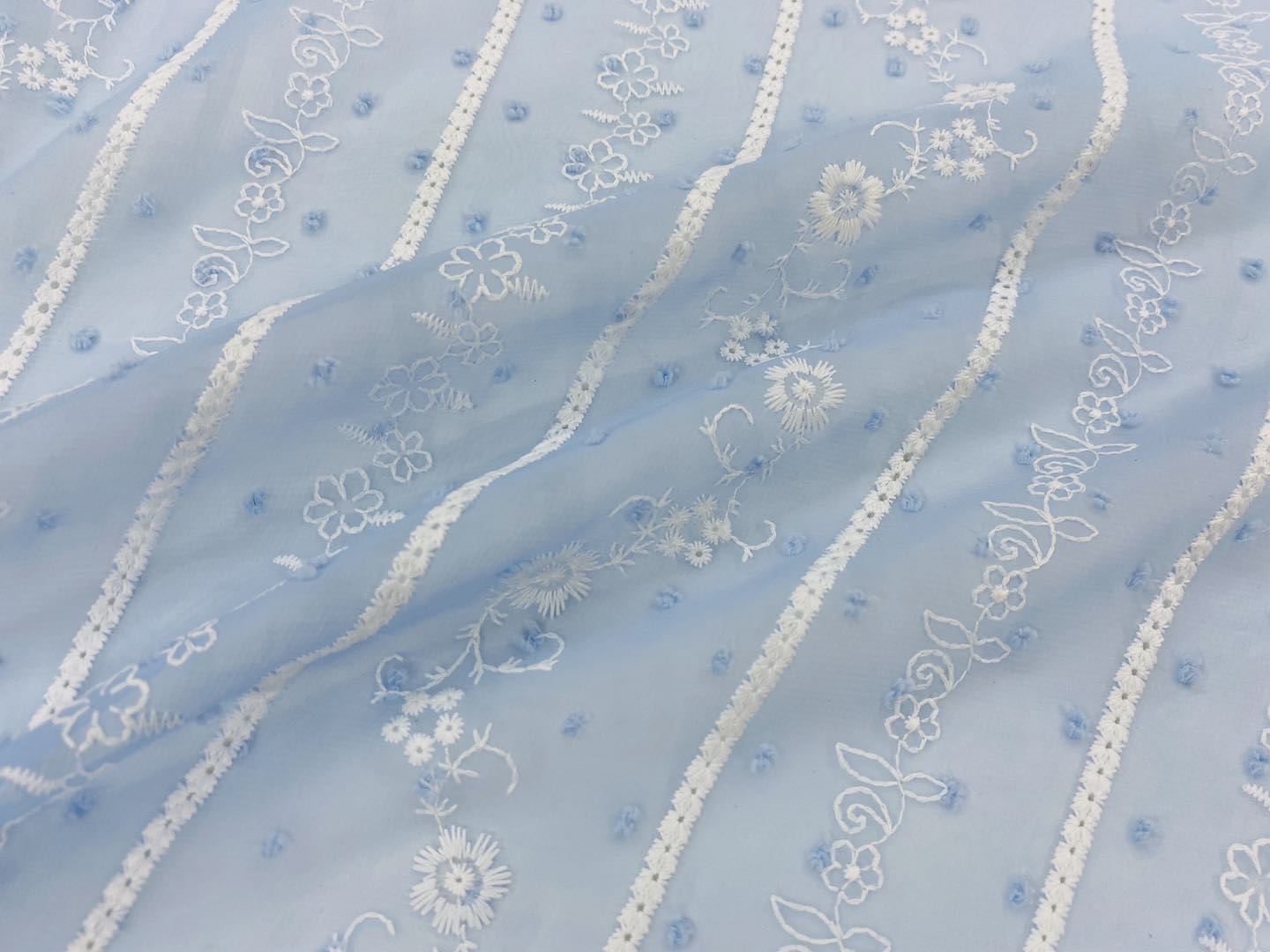 Summer  Faddish Chiffon Ground Yarn Embroidery Fabric