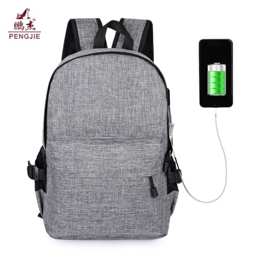 Gray School Anti Theft Bag USB Charging Backpack
